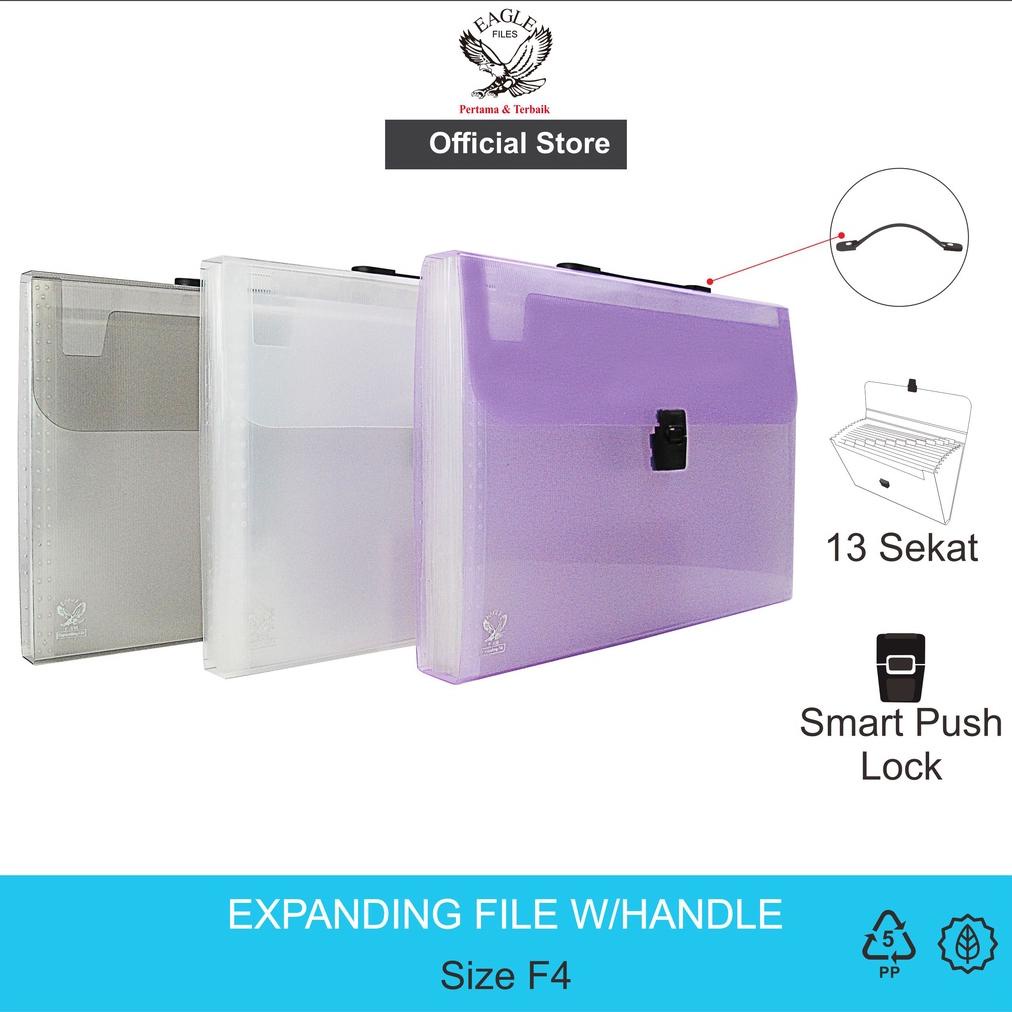 

EAGLE EXPANDING FILE TENTENG F4 (FOLIO) 13 SEKAT DENGAN SMART PUSH LOCK TERLARISS...,,,,,