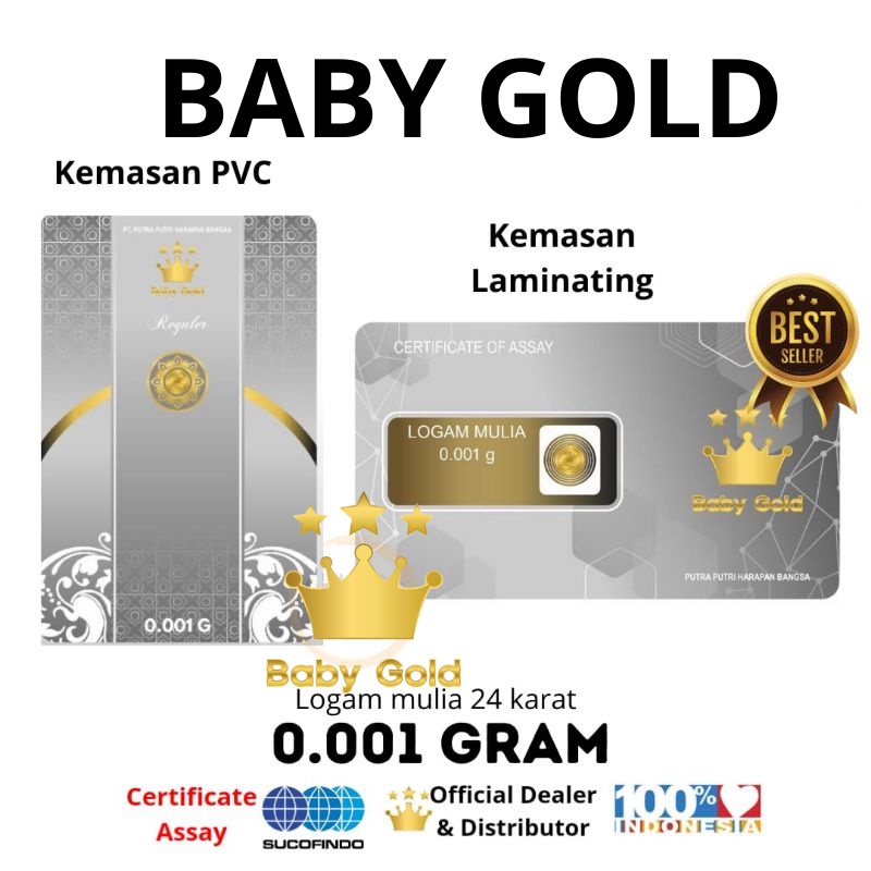 Emas BabyGold  0.001gr gram Logam Mulia Asli Emas Murni Mini Gold (Kemasan Laminasi) emas kecil