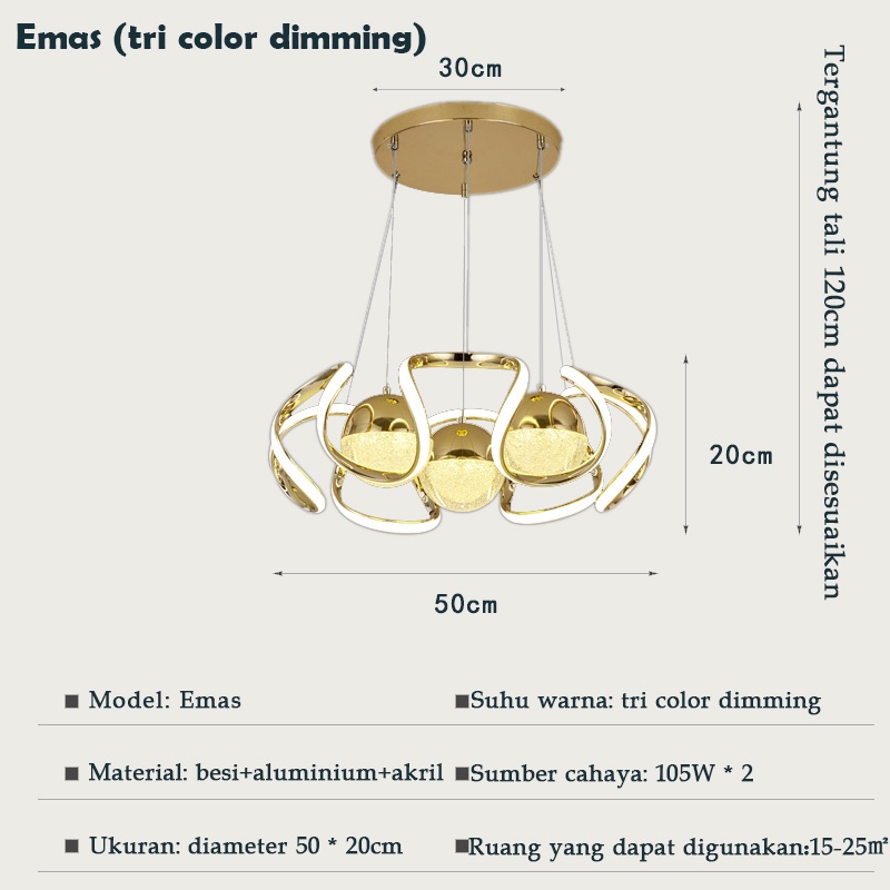 ✨Beberapa sumber cahaya&amp;Garansi✨3 Warna Lampu Gantung Ruang Tamu 105 watt LED Lampu Meja Makan emas Nordic Minimalis Hias  Lampu  Ruang Tamu /Ruang Makan/Dapur JINH