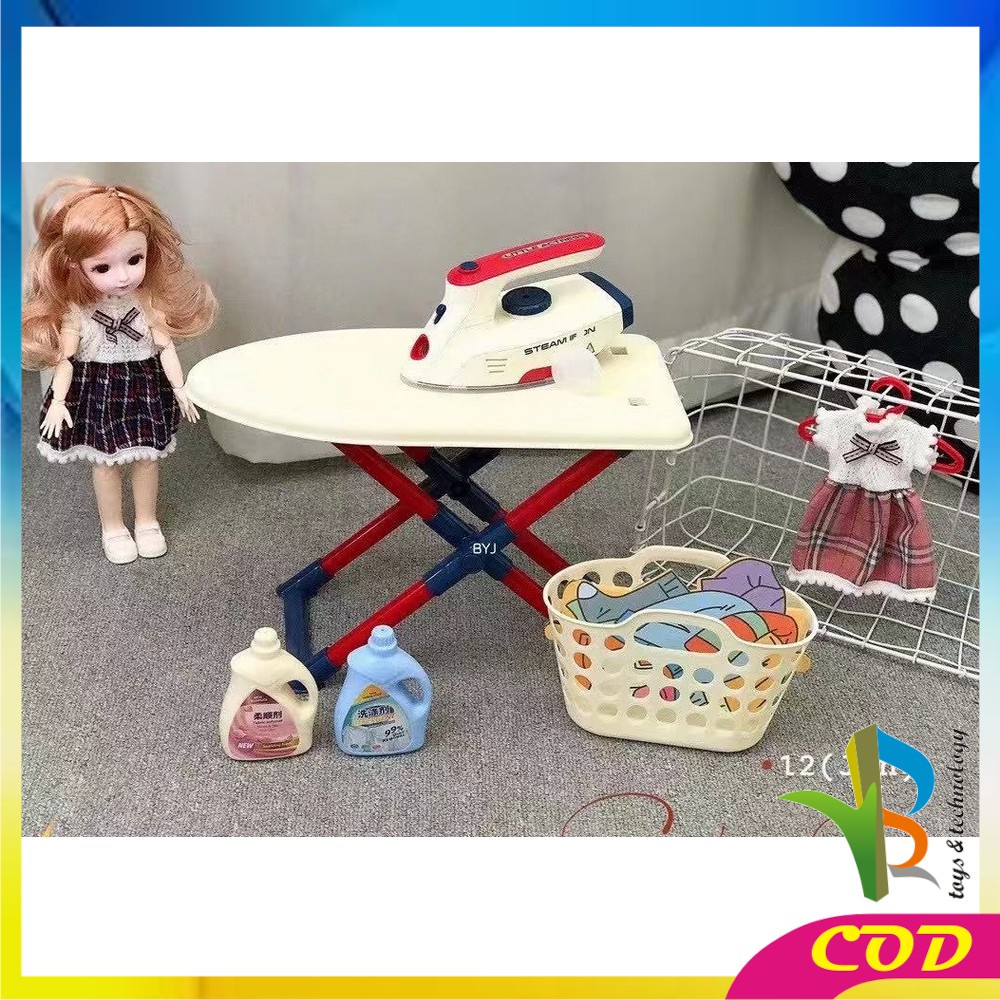 RB-M187 Mainan Setrika Uap Anak Perempuan Playhouse Set Pretend Play Mainan Laundry + Boneka Anak