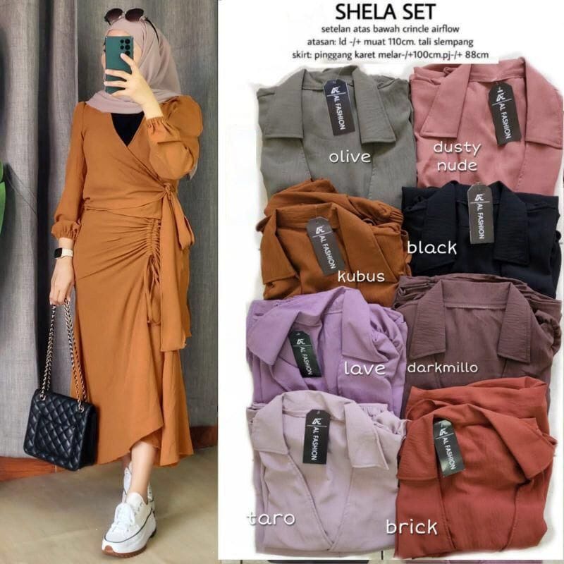GAMIS STORE | Shella Set Rok Setelan 2in1 Polos Basic Matt Cringkle Airflow Fit To XL Besar Premium