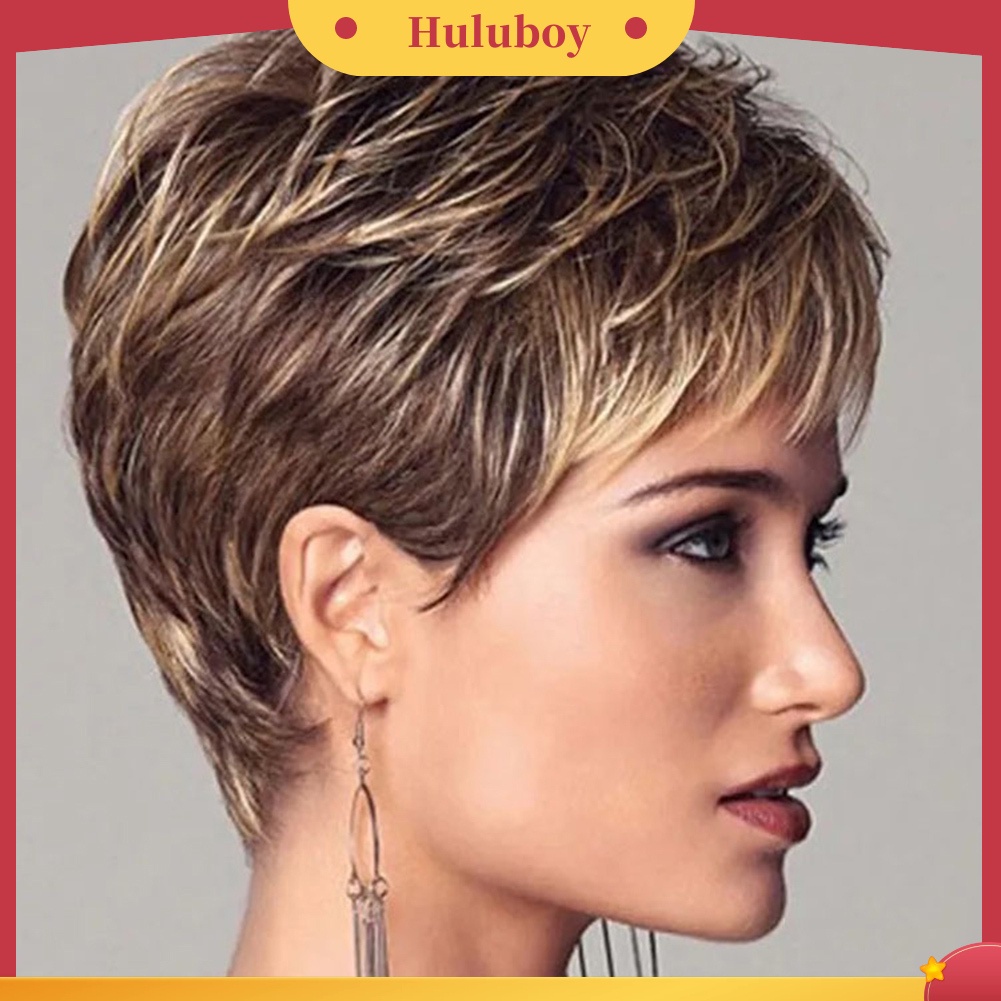 Wig Rambut Sintetis Model Pendek Lurus Keriting Natural Untuk Wanita