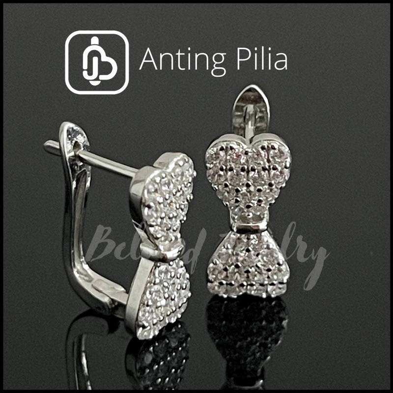 Anting Jepit Perak - Anting Perak Asli Lapis Emas Putih Pilia BJ