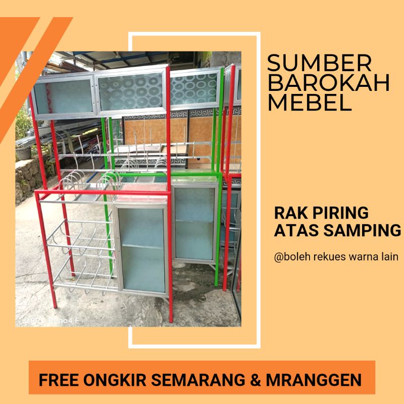 Rak Piring Aluminium Kaca Pintu Atas Samping (Hanya Semarang & sekitar)