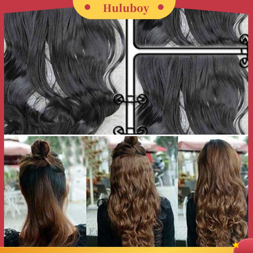 Wig Rambut Extension Model Keriting Gelombang Bahan Sintetis Untuk Wanita