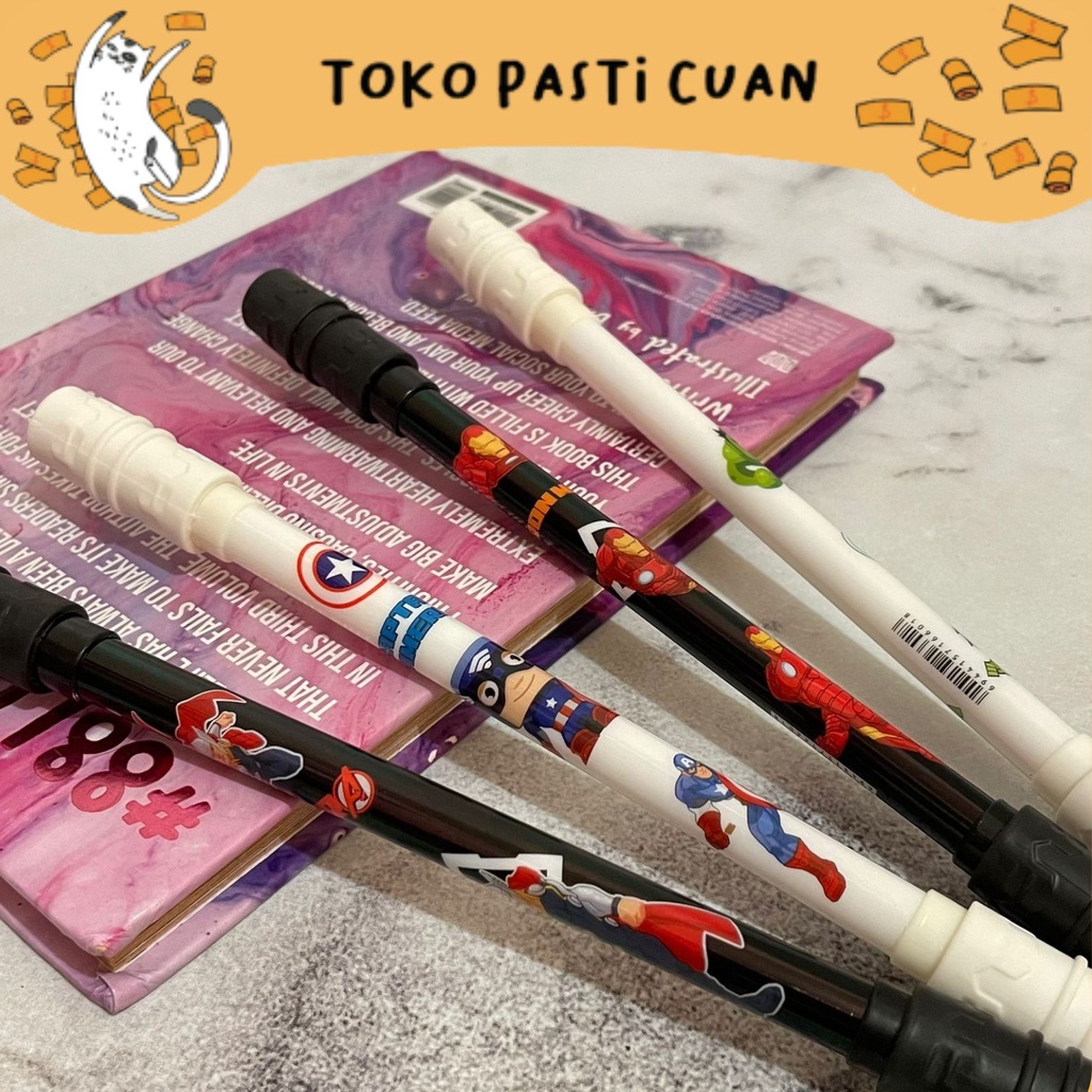

pulpen pen gel putar magnet karakter super hero (4/8/12 pcs) pena lucu tinta hitam bisa COD pen imut keren pulpen unik atk kebutuhan anak sekolah termurah import