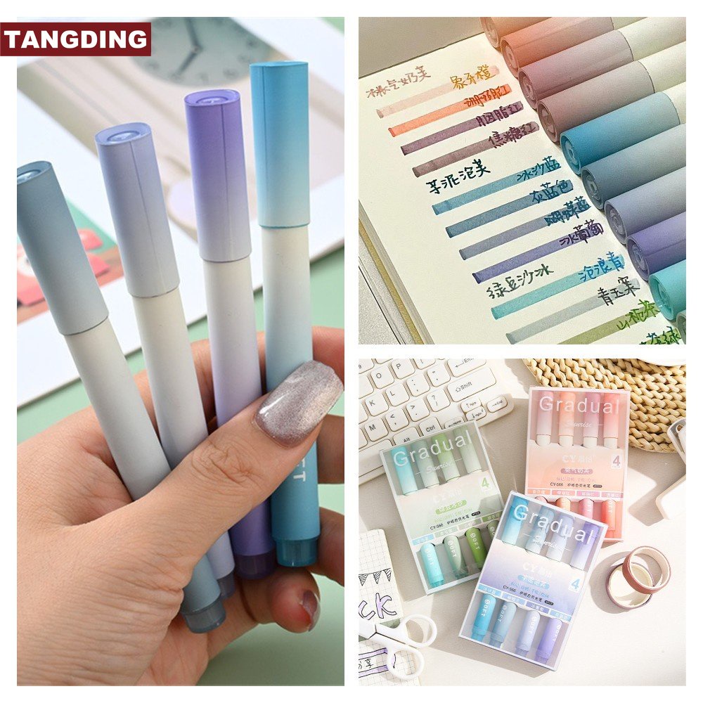 [COD Tangding]4 Pcs Gradual Colour Stabilo Pen Siswa Pelindung Mata Menandai Neon Pen Stationery