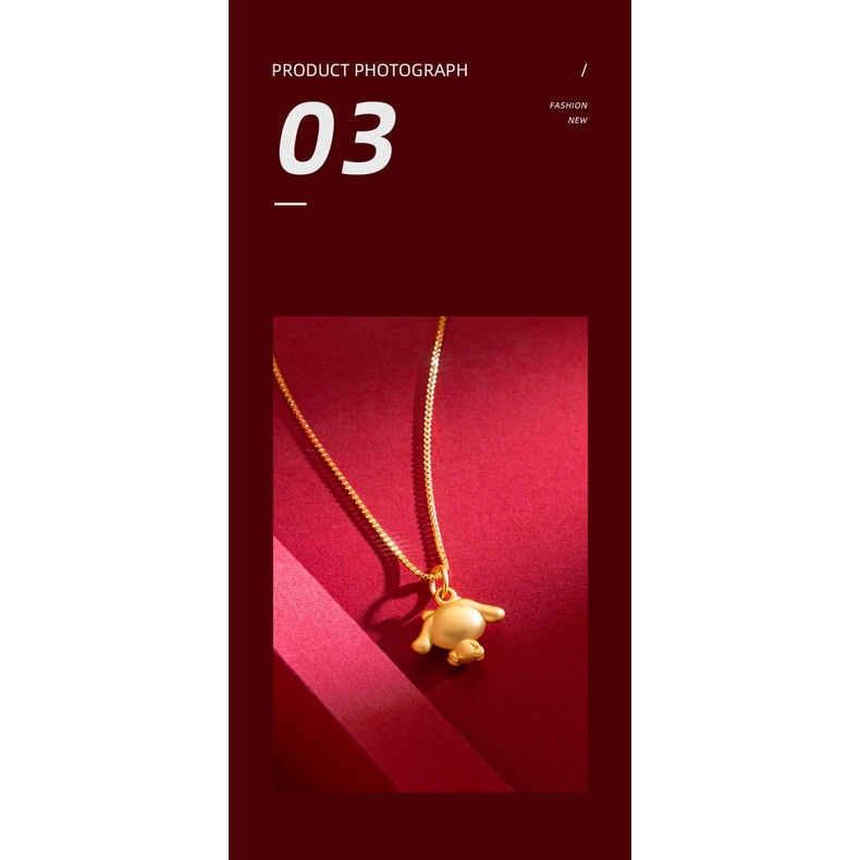 Goldkingdom Perhiasan Fashion 24 K Bangkok Aksesoris Ready Stock Kartun Laurel Anjing Liontin Berlapis Emas Lucu Busur Bertelinga Besar Anjing Kerah Tulang Kalung