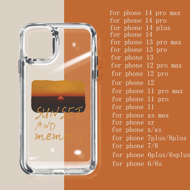 IPHONE Sunset Memory Shockproof Soft Phone Case Kompatibel Untuk Iphone14 11 13 12 Pro XS Max Casing X XR 78 6 6S Plus Cover TPU Transparan