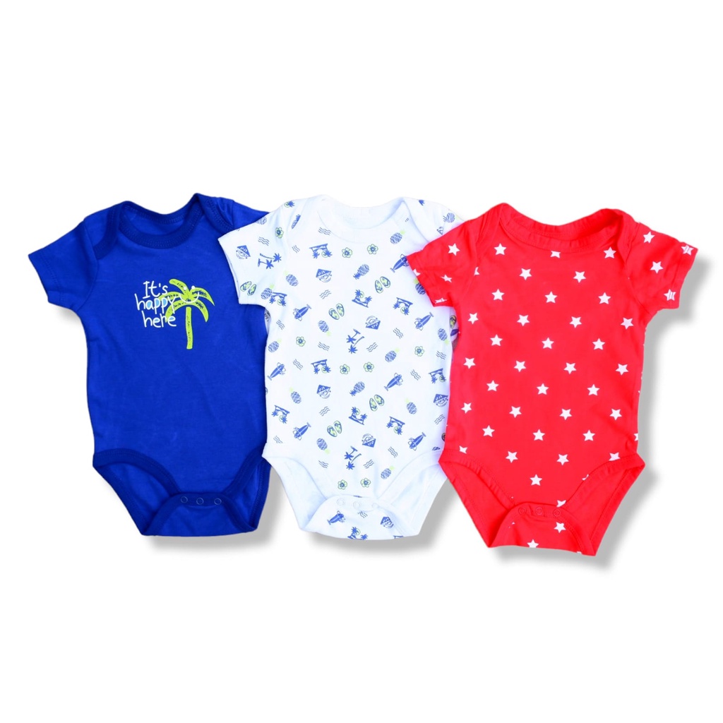 Paket Isi 3pcs Bodysuit Jumper Pendek Bayi Motif