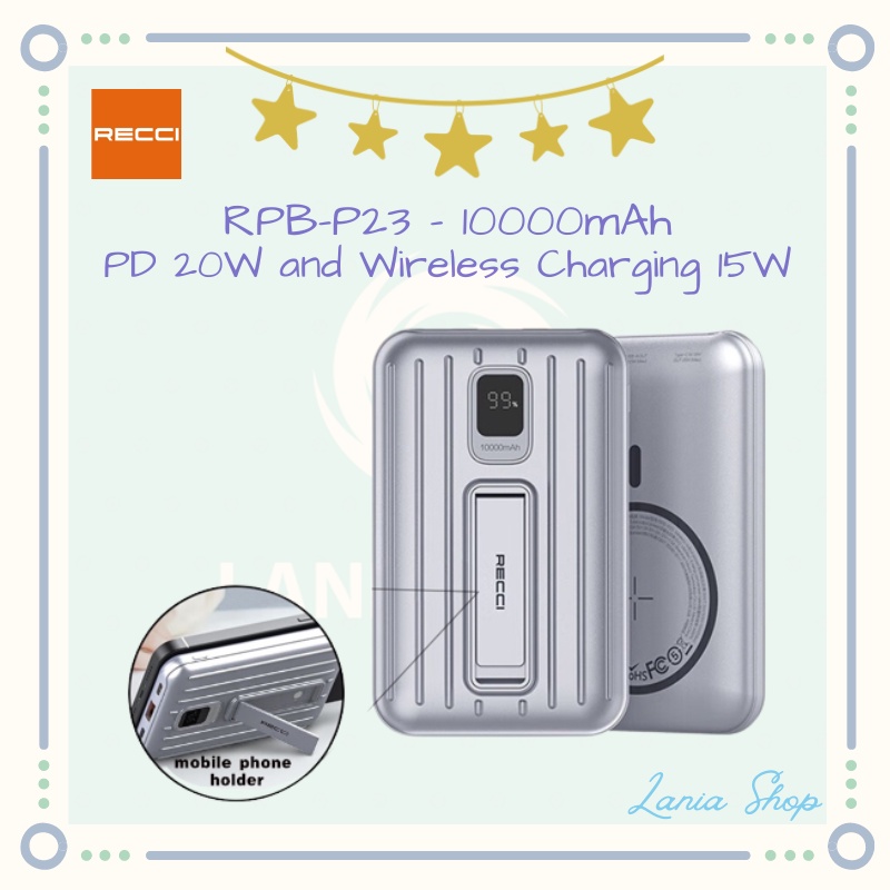 RECCI RPB-P23 10000mAh Powerbank - PD 20W and Wireless Charging 15W