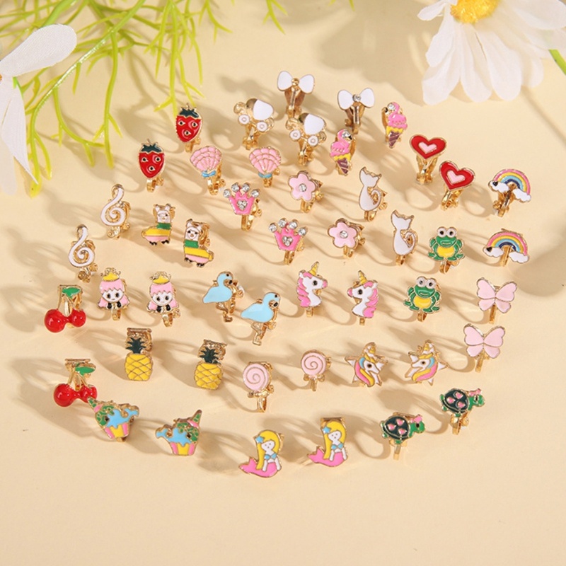 Sa Pasang 24set Anting Klip Isi 24pcs Lucu Mungil Anting Tanpa Tindik Bunga Hewan