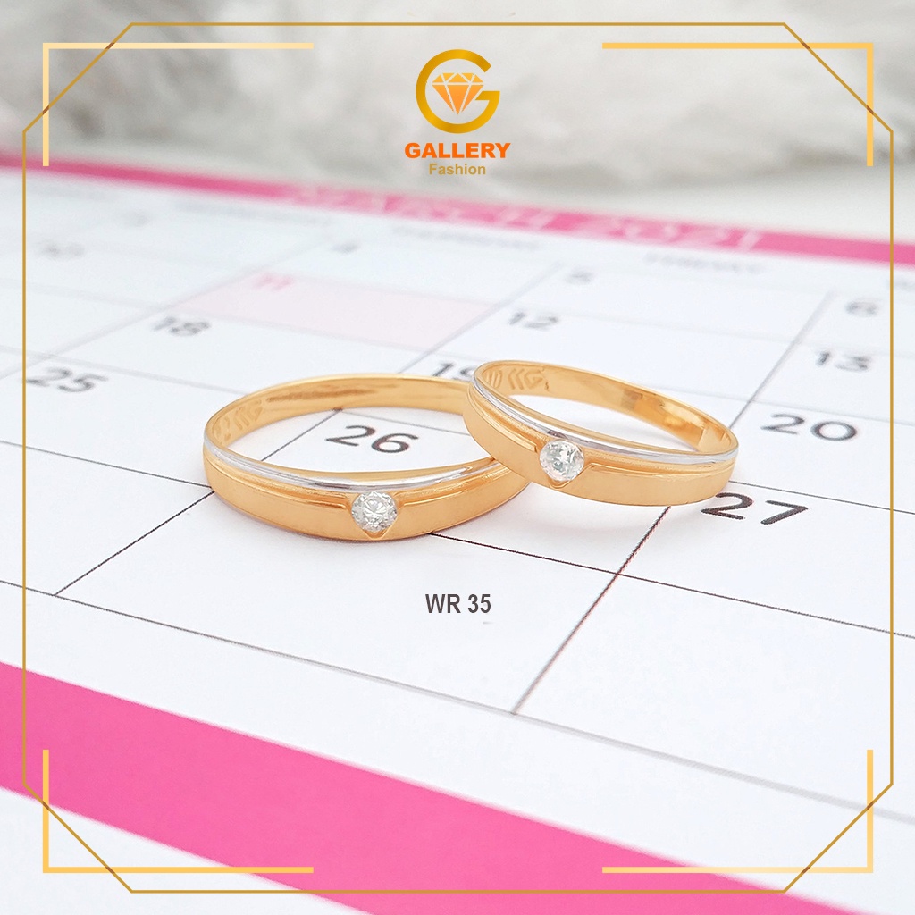 CINCIN KAWIN CINCIN TUNANGAN EMAS ASLI KADAR 375%/8KARAT KODE WR 35 MODEL SIMPLE DENGAN GARIS PUTIH