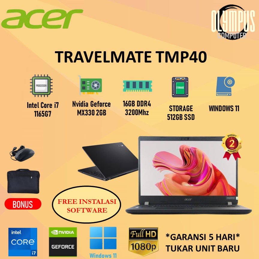 Jual Laptop Acer Travelmate TMP40 MX330 I7 1165G7 16GB 512SSD W11 14INCH Shopee Indonesia