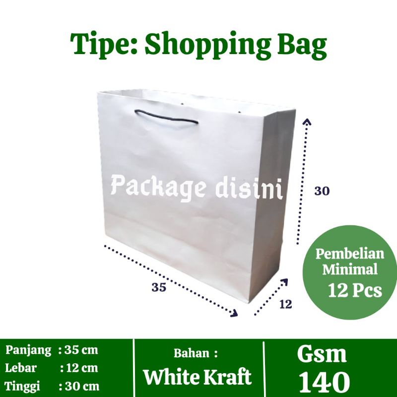 

Shopping bag White kraft, tas kertas belanja, P35 L12 T30