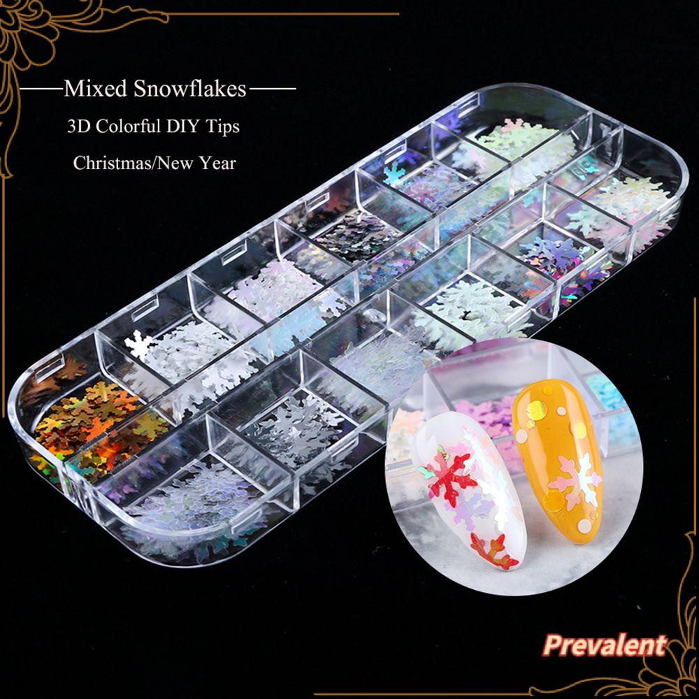 Preva 12warna/kotak Payet Kuku Penjualan Panas 3D DIY Manicure Snowflakes