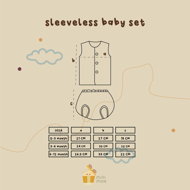 Minimine - Sleeveless Baby Set / setelan bayi lengan kutung / setelan bermain anak new born / baju bermain bayi baru lahir baby / baju bayi new born murah lucu kancing