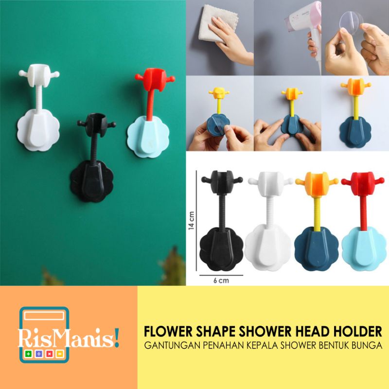 FLOWER SHAPE SHOWER HEAD HOLDER - Gantungan Penahan Kepala Shower Kamar Mandi Bentuk Bunga Hook Tempel Tembok Toilet WC Hanger Flexible Rotasi 360 Derajat Model Kembang Lentur