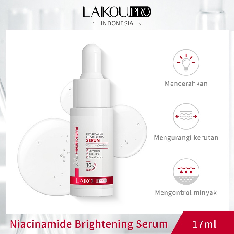 LAIKOU Pro 10% Niacinamide Face Serum Memudarkan Noda Glowing Essence Mengurangi Kerutan 17ml