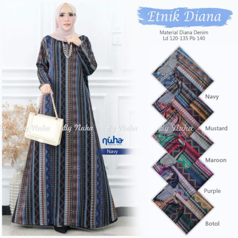 Etnik diana dress by nuha / gamis batik jumbo / gamis calvin jeans / dress batik kondangan / maxy dr