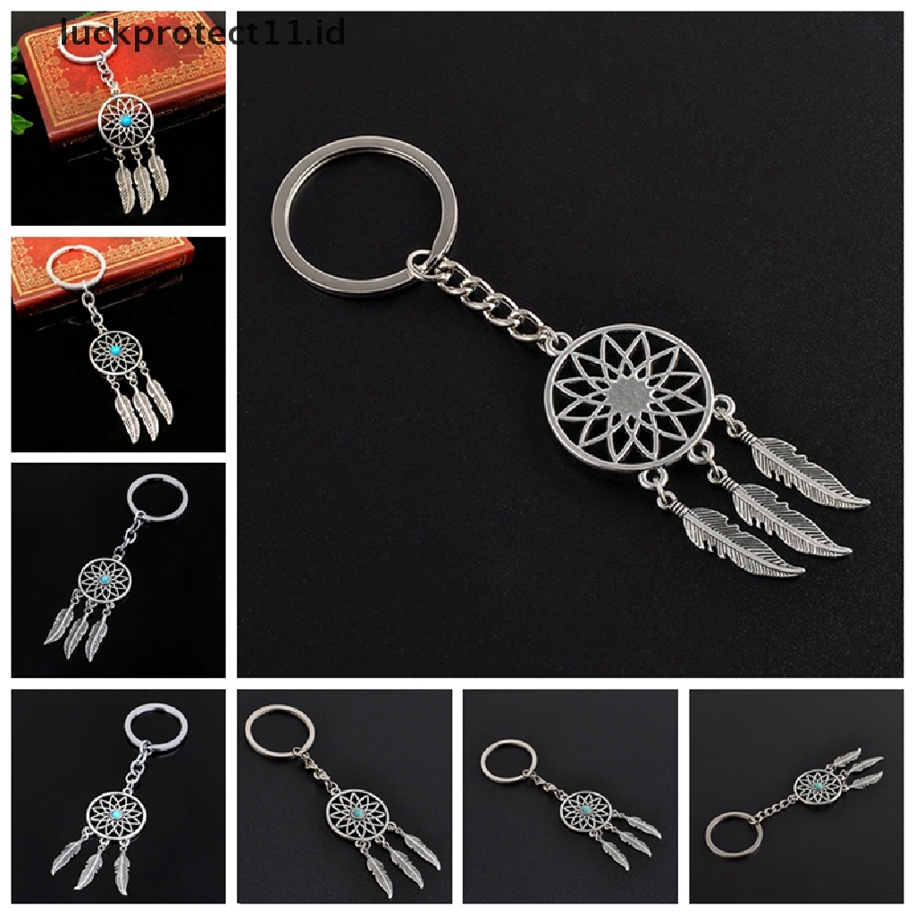 /Fashion Hot// Fashion// Baru Perak Logam Gantungan Kunci Ring Bulu Jumbai Dream Catcher Keyring Keychain.