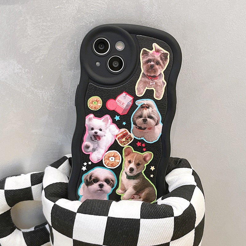 IPHONE Lovely dog wavys border Case Pelindung Anti-drop Untuk Iphone14Kamera Pelindung12 13 Pro max iPhone11