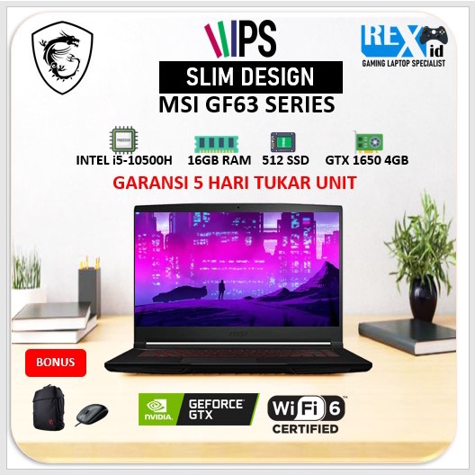 Laptop MSI THIN GF63 GTX 1650 i5 10500H 16GB RAM 512 SSD