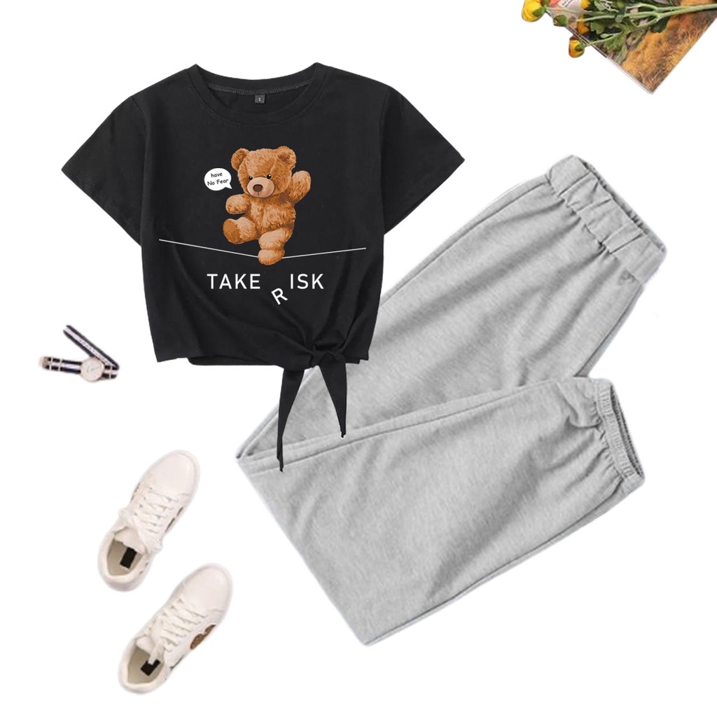 Setelan Murah / Stelan Kaos Remaja Tied Tee + Celana - RISK BEAR