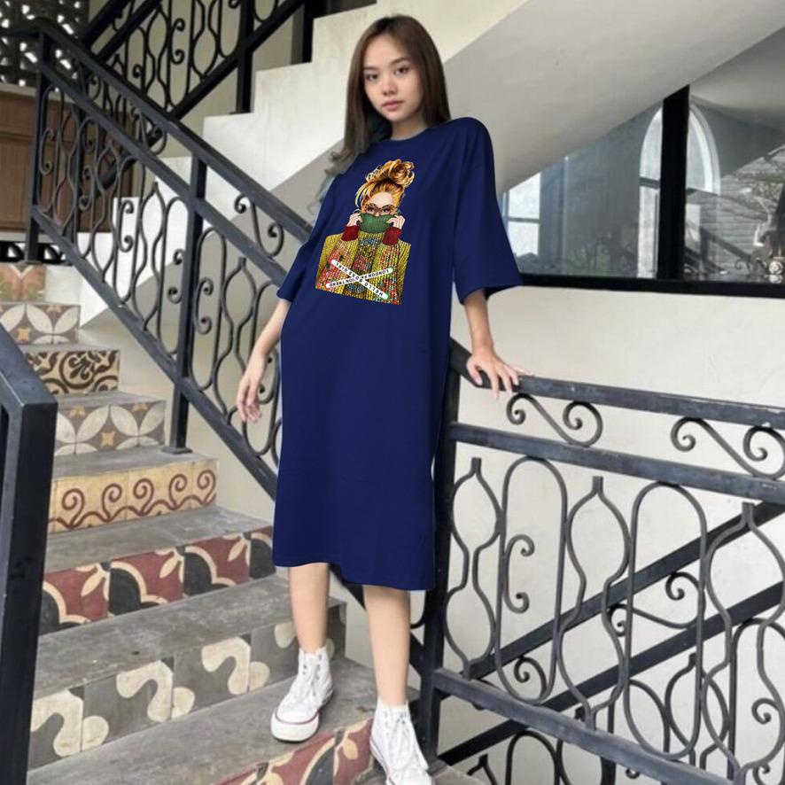 BAJU DRESS OVERSIZE BASIC DTF CEWEK KACA MATA / OVERSIZE TUNIK PREMIUM DIGITAL PRINT