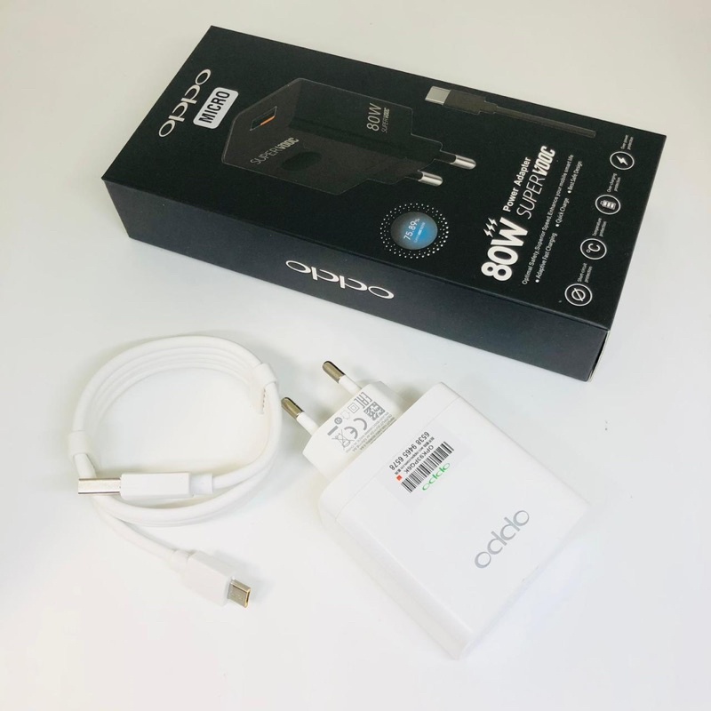 Charger Oppo 80w Reno PUTIH MICRO DAN TYPE C support Supervooc Fastcharging