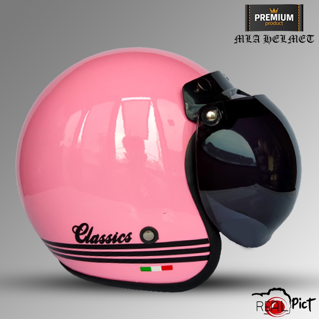 HELM BOGO RETRO CLASIC NEW ITALY POLOS KACA HITAM/BENING DEWASA PRIA WANITA DEWASA TERKINI COD