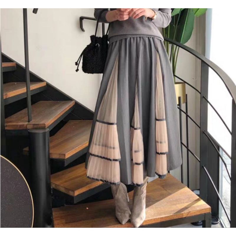 MDLV ~ 4224# Geminina Patchwork Flared Skirt Rok Premium Import