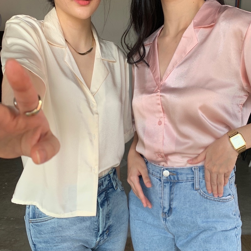 EMVE - Paris Satin Crop Shirt - Kemeja Pendek Crop