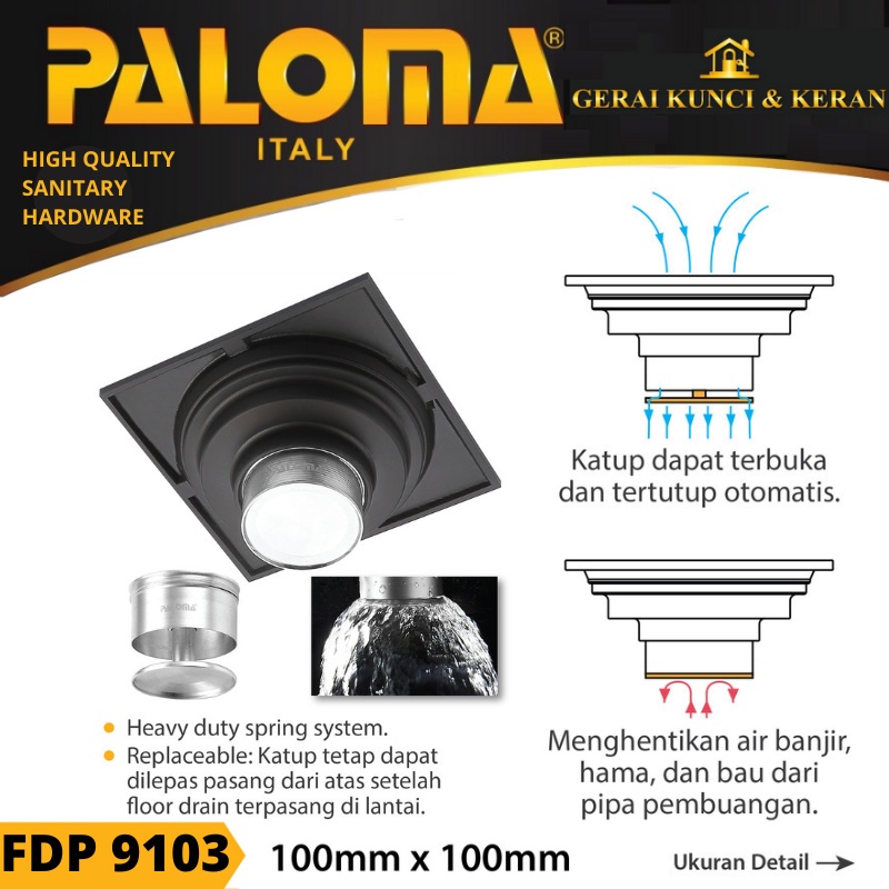 PALOMA FDP 9103 Floor Drain Strainer HITAM Saringan Got Kamar Mandi Anti Bau BLACK MATTE