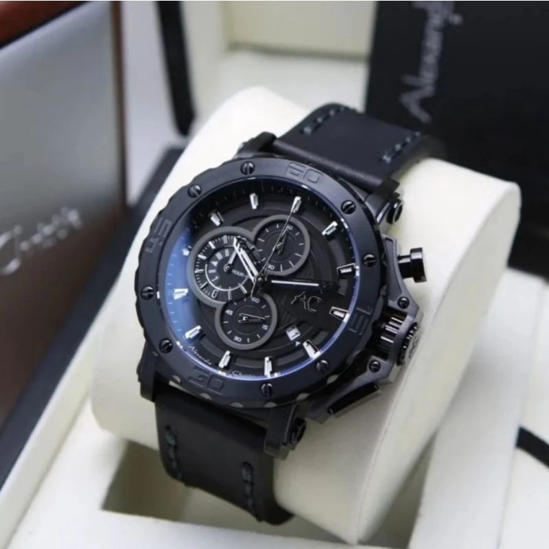 jam tangan pria original ALEXANDRE CHRISTIE AC9205BC LEATHER STRAP