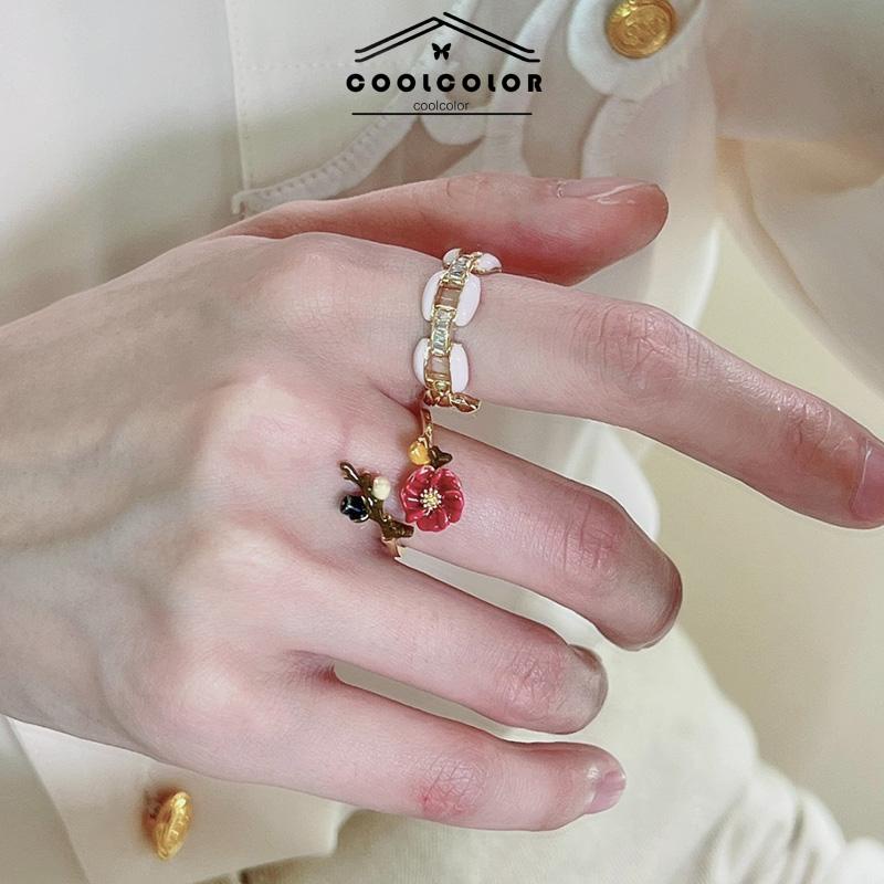 COD❤️Cincin Model Terbuka Bahan Alloy Desain Bungaburung Hias Berlian Imitasi Untuk Wanita Aksesori Cincin Serbaguna- cl