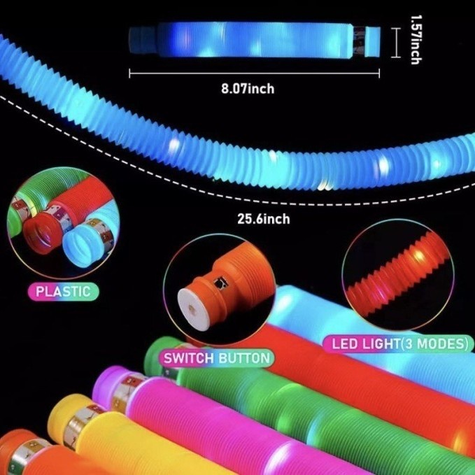 Light Up Pop Pipes - Mainan Pop Tube LED Viral Fidget Toys Pop UP Light Mainan Anak anak