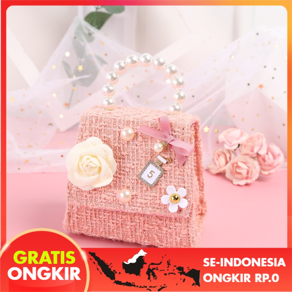 Tas Anak Merah Muda  Klasik Camellia Mutiara Tangan Memegang Crossbody Rantai  gunakan Anak Tas Gas 