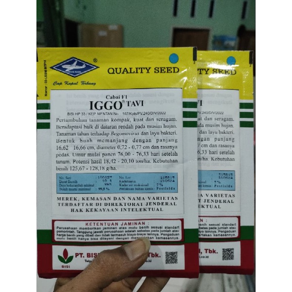 Cabe Iggo Tavi F1 Cabe Kriting Hibrida Tahan Virus Gemini 10gr Original