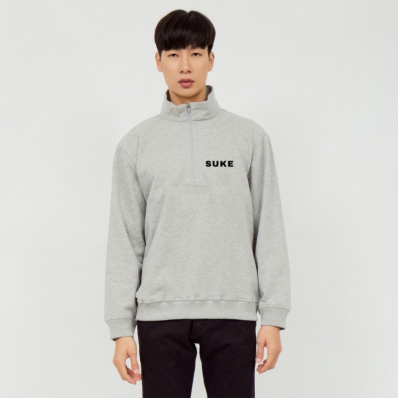 Suke Turtleneck Sweatshirt Panjang Abu Misty / Sweater Half Zip /Sweater Zipper / Sweater Resliting