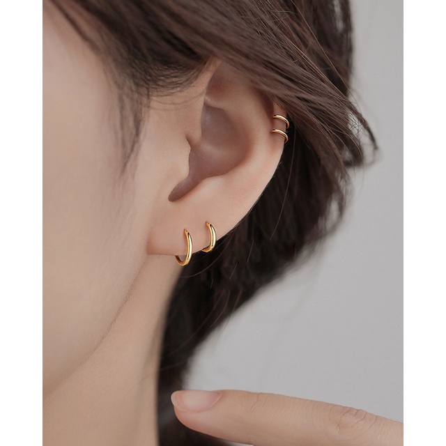 Korea Y2K Anting Perak Wanita Hypoallergenic Elegan Golden Hoop Earring Perhiasan Aksesoris