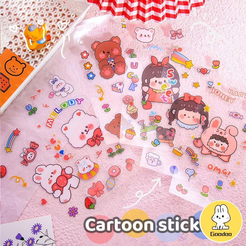 Kartun Lucu Stiker Buku Pegangan Bahan Stiker Dekorasi Transparan Gelas Air Alat Tulis -Doo