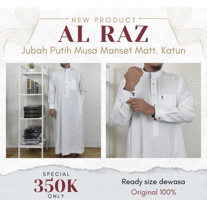 Jubah AlRaz MUSA  Bordir Katun Premium Lengan Manset Al Raz