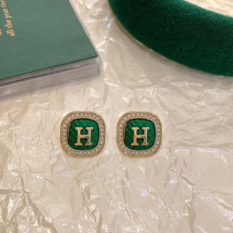 Anting Hijab Hijau Fashion Wanita Anting Bunga Gaya Korea Retro Stud Earrings