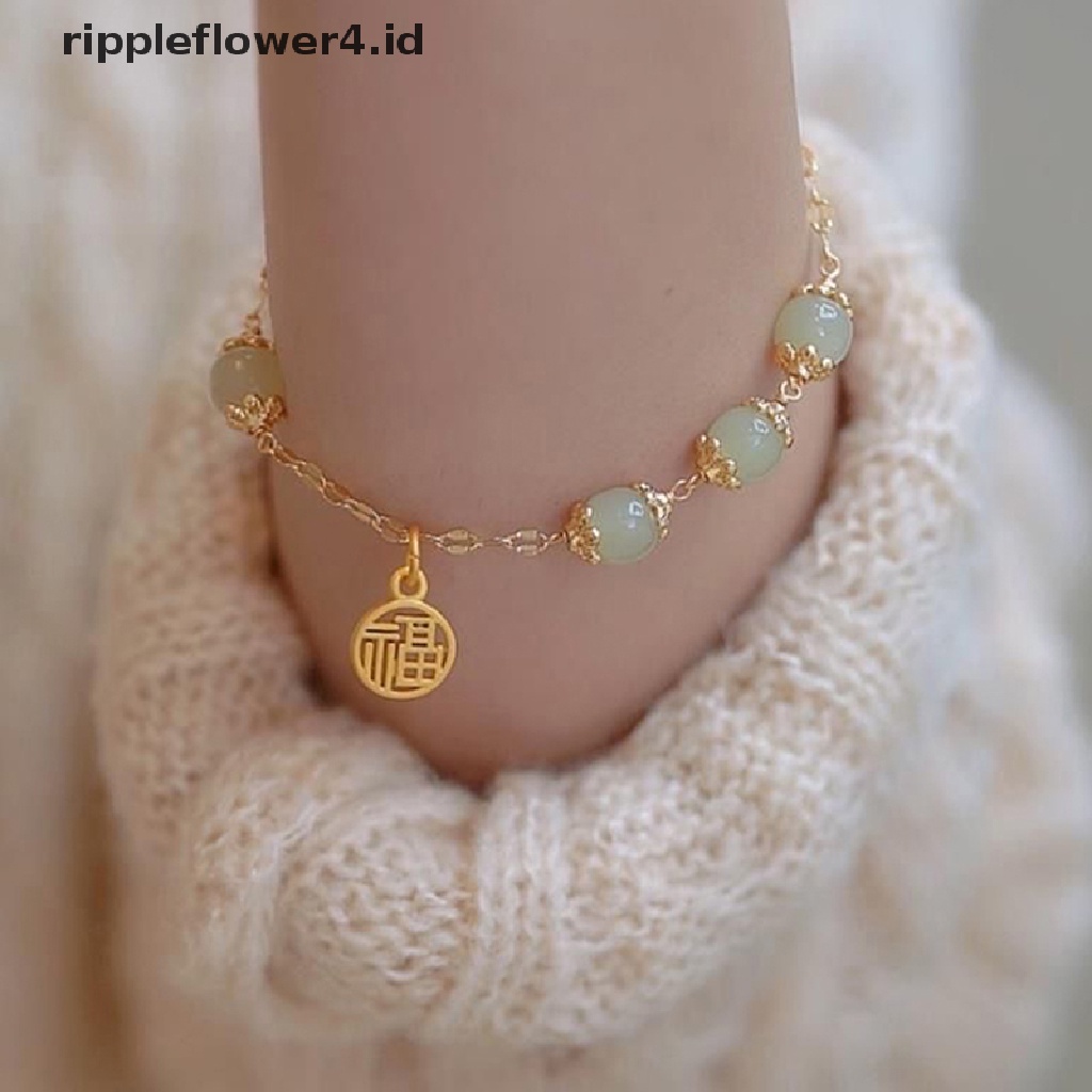 {rippleflower4.id} Fu Karakter Keberuntungan Hetian Giok Gelang Antik Kreatif Semua Pertandingan Menguntungkan Lucu Perempuan Temperamen Hadiah Fashion Femme~