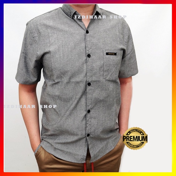 Kemeja Pria Lengan Pendek Polos GREY Katun Abu Muda JUMBO XXXL