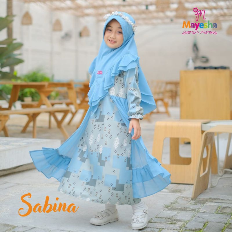 [3-7 TAHUN] SET GAMIS LEBARAN ANAK CEWEK SET HIJAB 3-7 TAHUN SABINA ORIGINAL BY MAYESHA / SET GAMIS OUTER HIJAB PED INSTAN ANTEM ANTI TEMBEM KHIMAR REMPEL 3 4 5 6 7 TAHUN SABINA