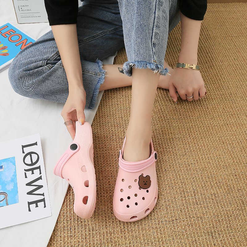 Sandal Slip On Wanita Motif Bear Simple EF37 Bahan Karet Empuk Elastis ACC