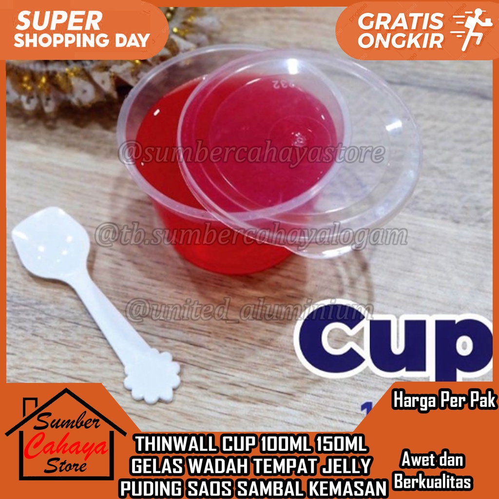 THINWALL CUP 100ML 150ML GELAS WADAH TEMPAT JELLY PUDING SAOS SAMBAL KEMASAN PLASTIK PELASTIK KAP KU