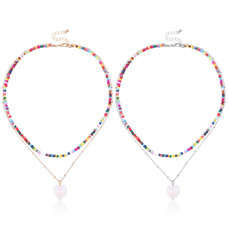 Manik-manik Padi Warna Fashion Baru Cinta Shell Kalung Perempuan Double Layer Kepribadian Liar Buatan Tangan Kalung